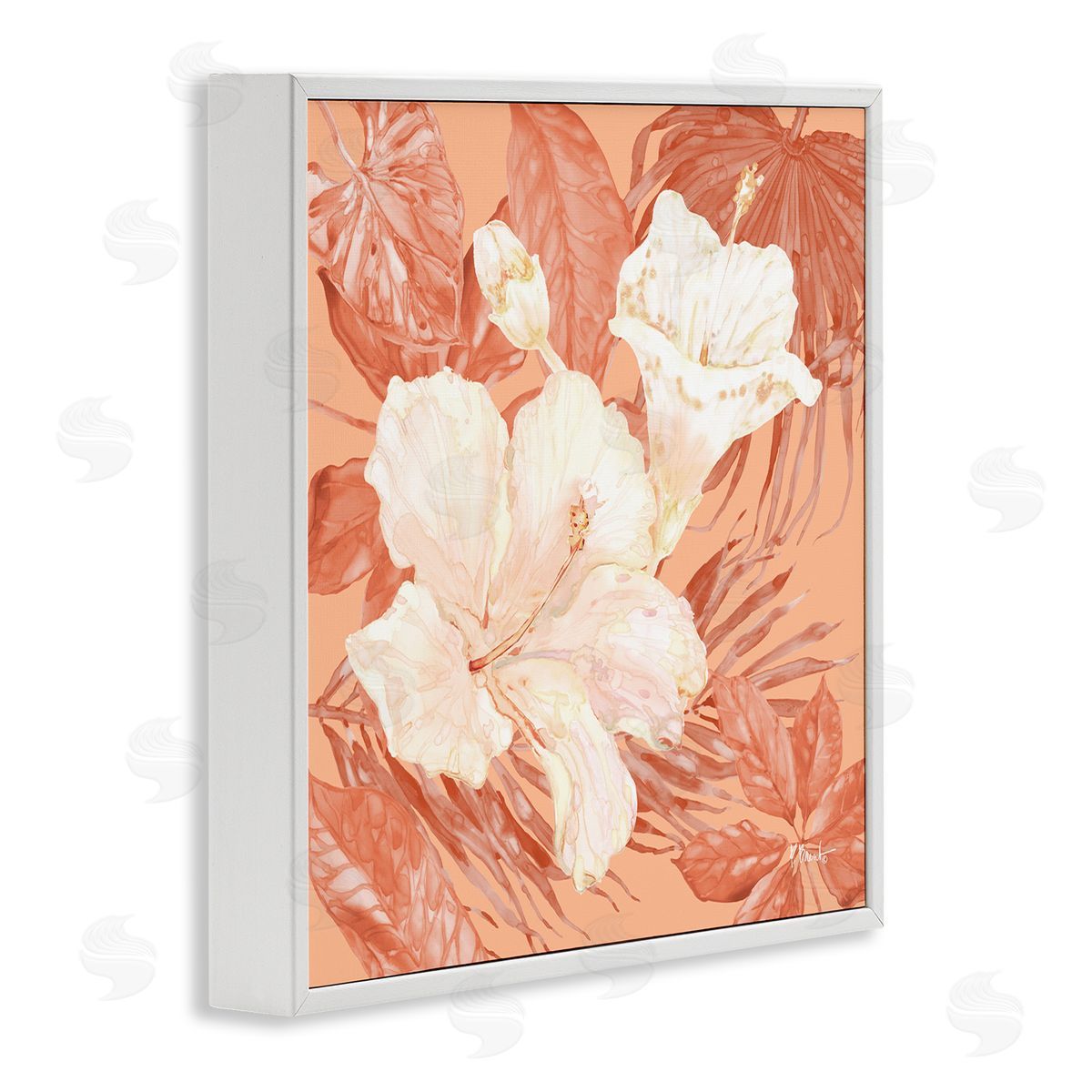 Hibiscus & Leaf Bunch White Frame Print Wall Art, Home Decor by Paul Brent