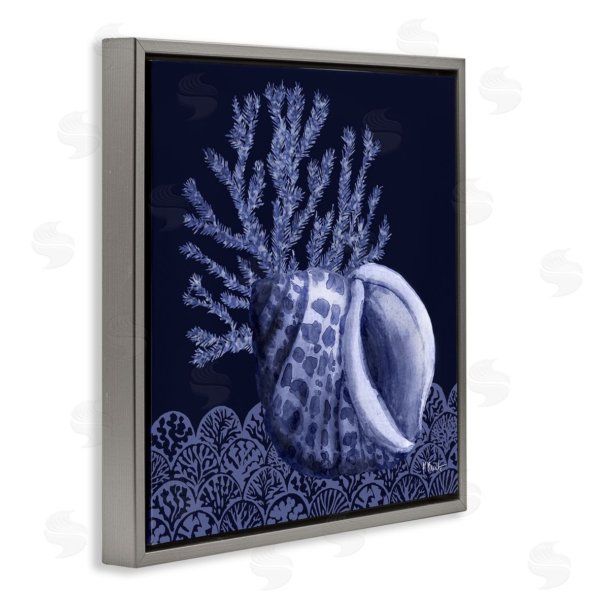 Shadow Shell Patterned Grey Floating Frame Canvas Wall Art, Home Decor by Paul Brent