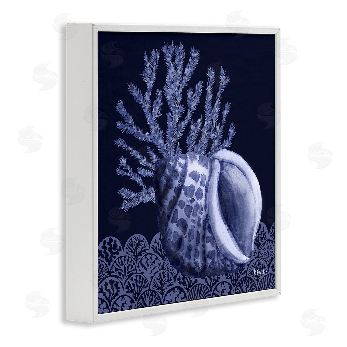 Shadow Shell Patterned White Frame Print Wall Art, Home Decor by Paul Brent