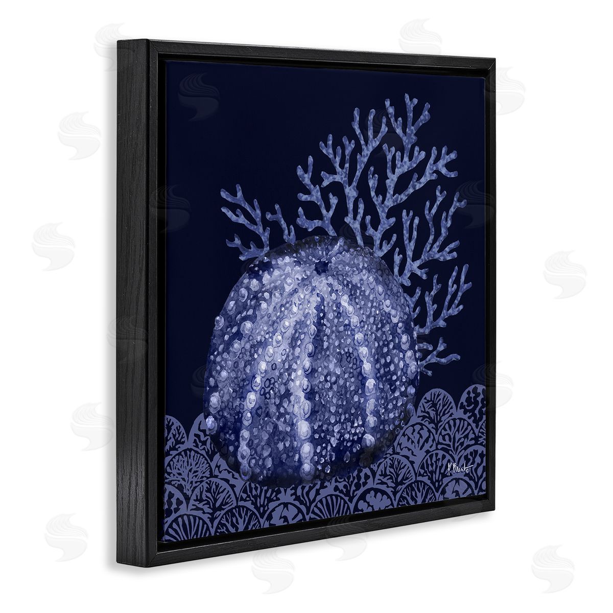 Dark Sea Urchin Black Floating Frame Canvas Wall Art, Home Decor by Paul Brent
