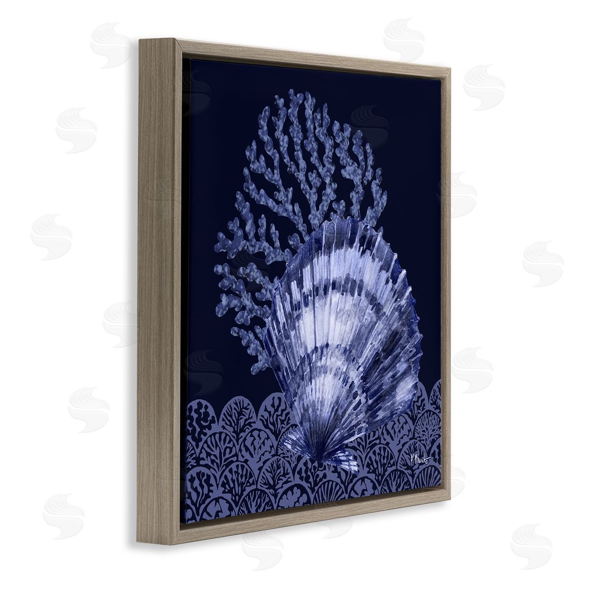 Shadowed Clam Still Life Brown Floating Frame Canvas Wall Art, Home Decor by Paul Brent