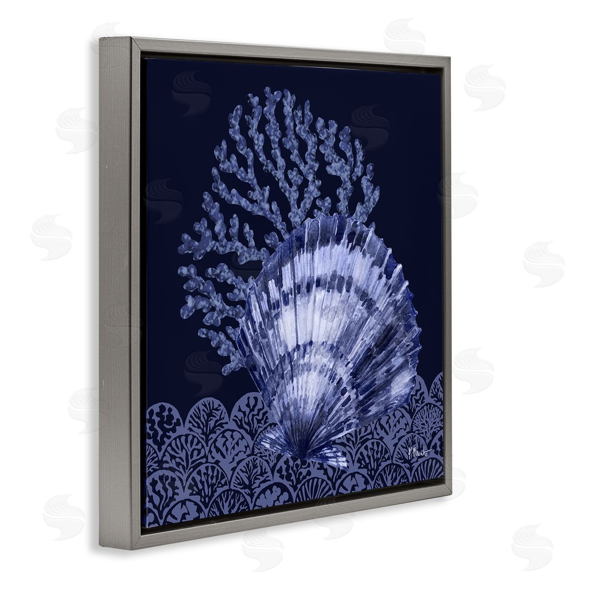 Shadowed Clam Still Life Grey Floating Frame Canvas Wall Art, Home Decor by Paul Brent
