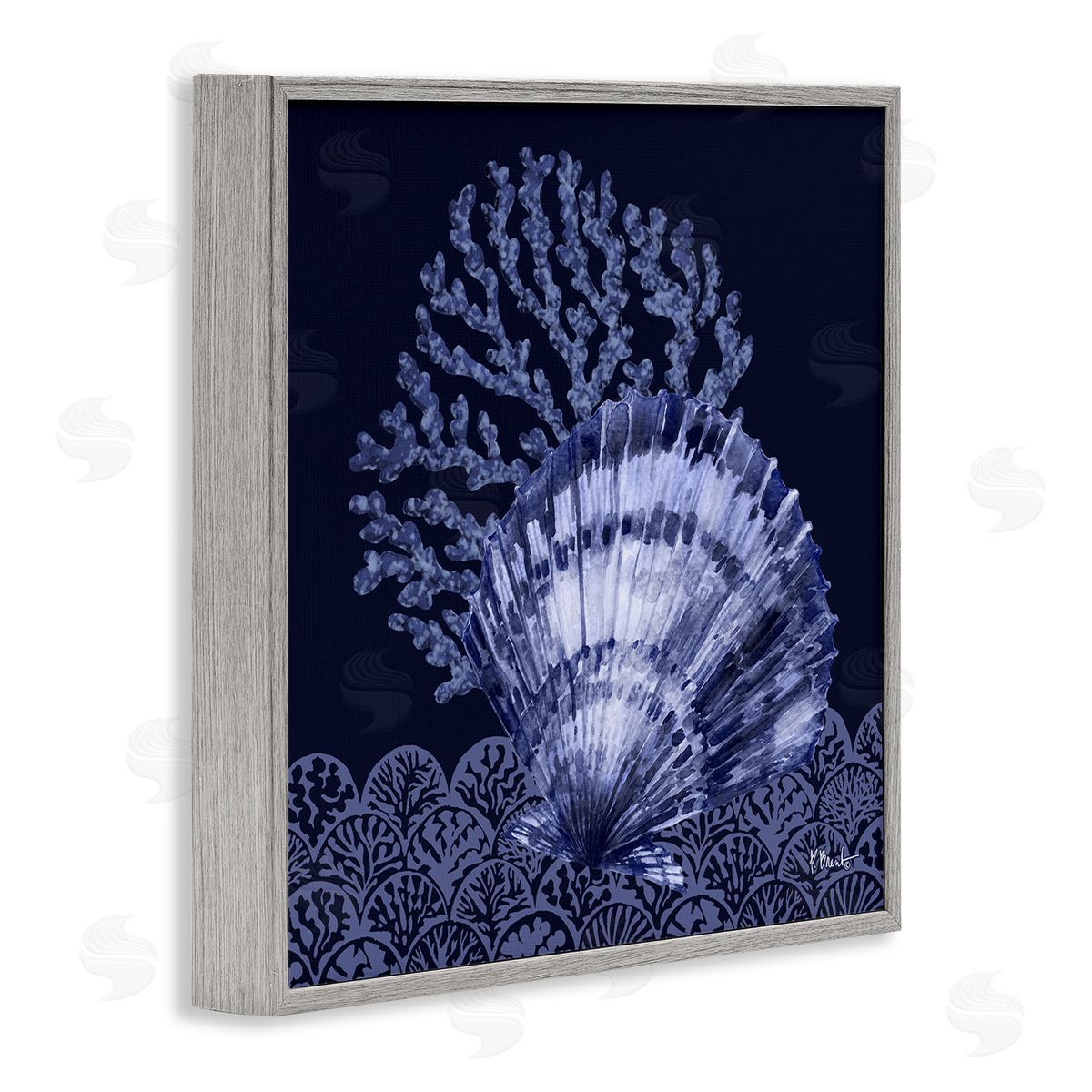 Shadowed Clam Still Life Grey Frame Print Wall Art, Home Decor by Paul Brent