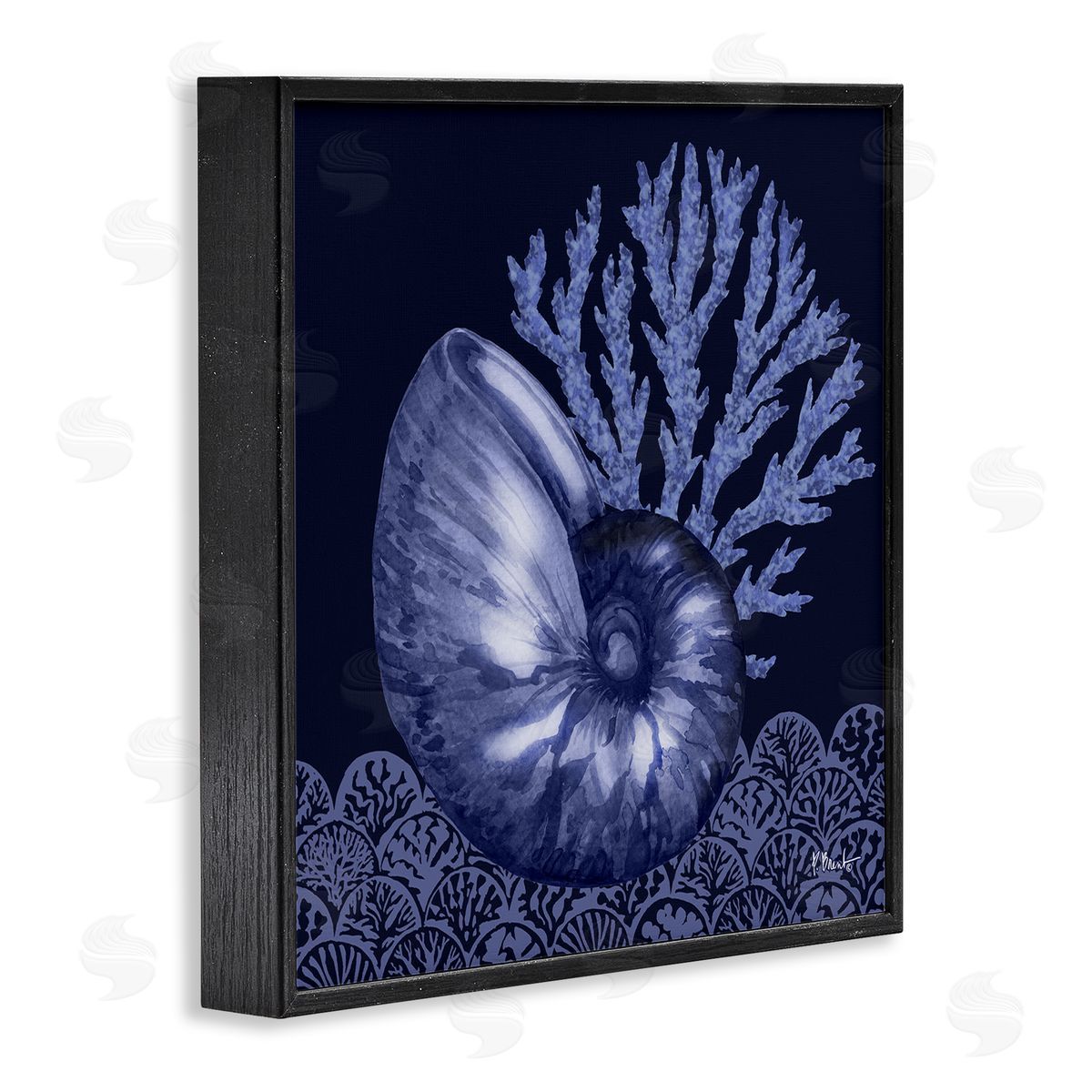 Shadow Nautilus Shell Black Frame Print Wall Art, Home Decor by Paul Brent