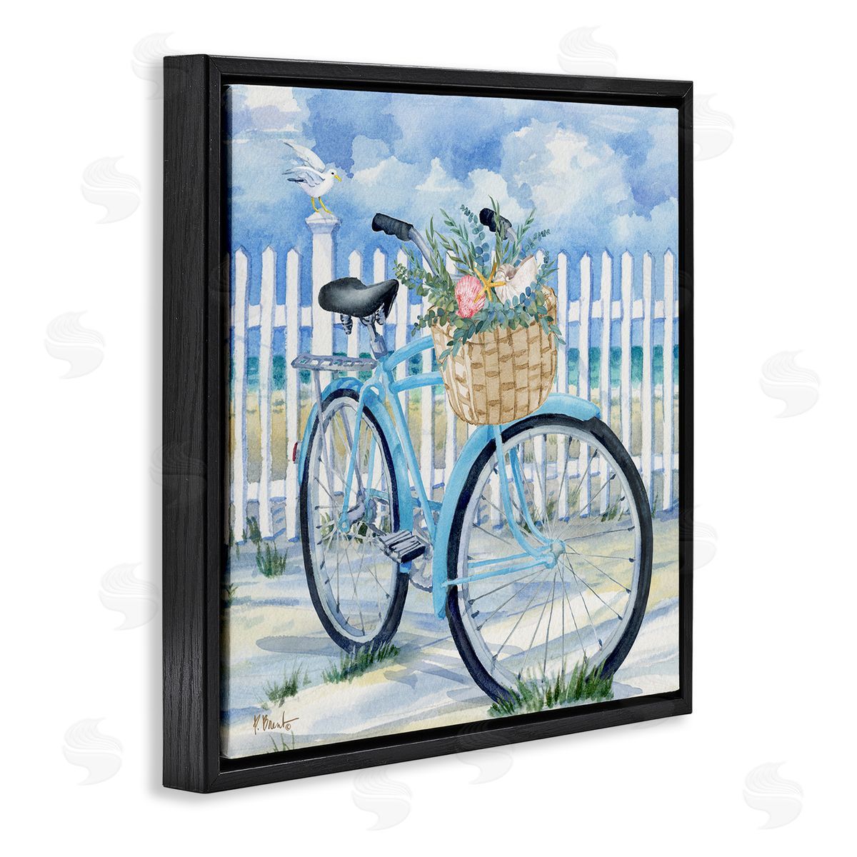 Rosemary Beach Bicycle Black Floating Frame Canvas Wall Art, Home Decor by Paul Brent