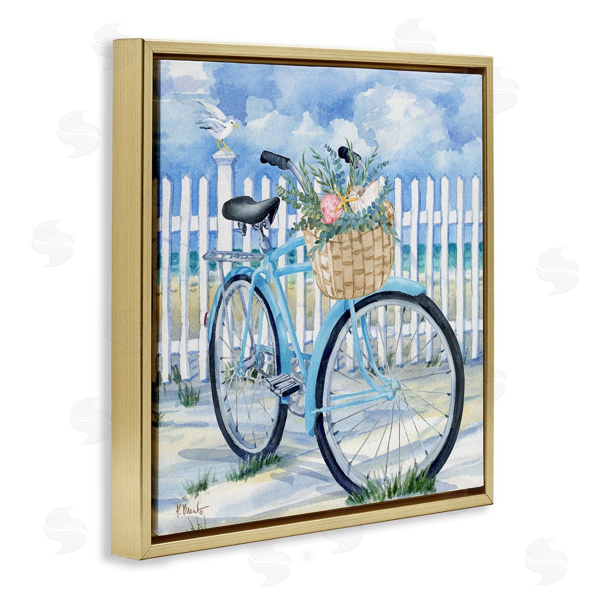 Rosemary Beach Bicycle Gold Floating Frame Canvas Wall Art, Home Decor by Paul Brent