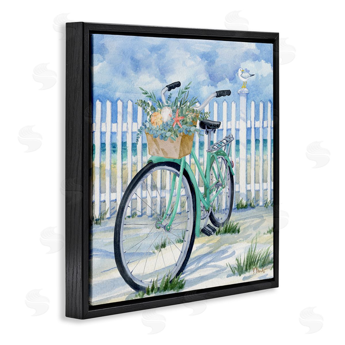 Bike on Rosemary Beach Black Floating Frame Canvas Wall Art, Home Decor by Paul Brent