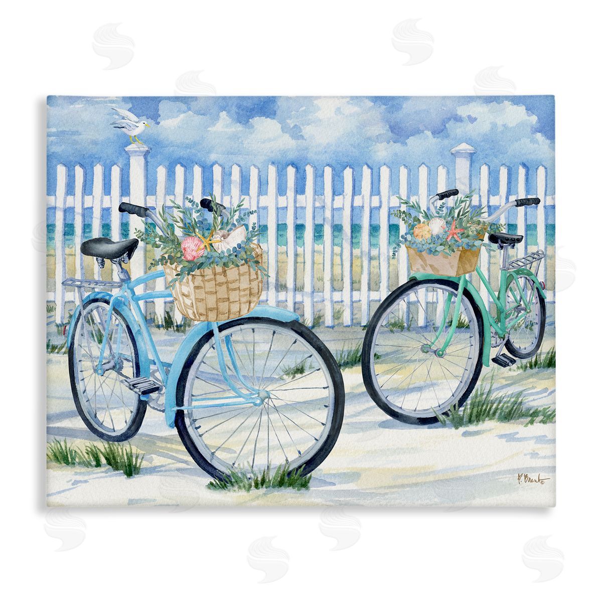 Bicycles at Beach Fence Canvas Wall Art, Home Decor by Paul Brent