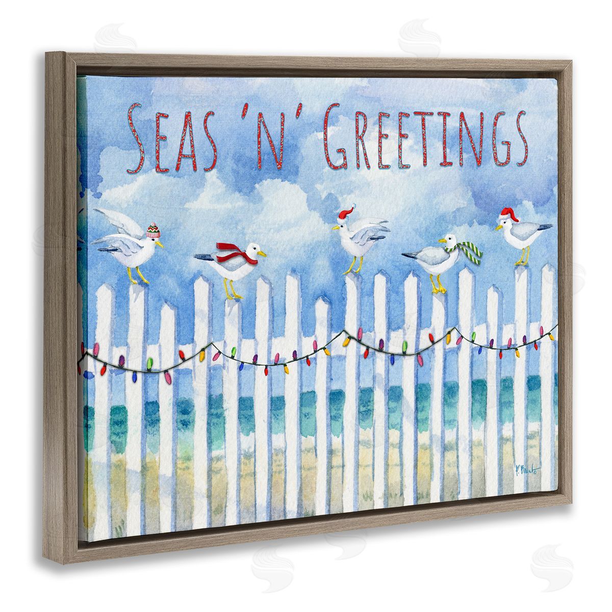 Seas 'n' Greetings Seagulls Brown Floating Frame Canvas Wall Art, Home Decor by Paul Brent