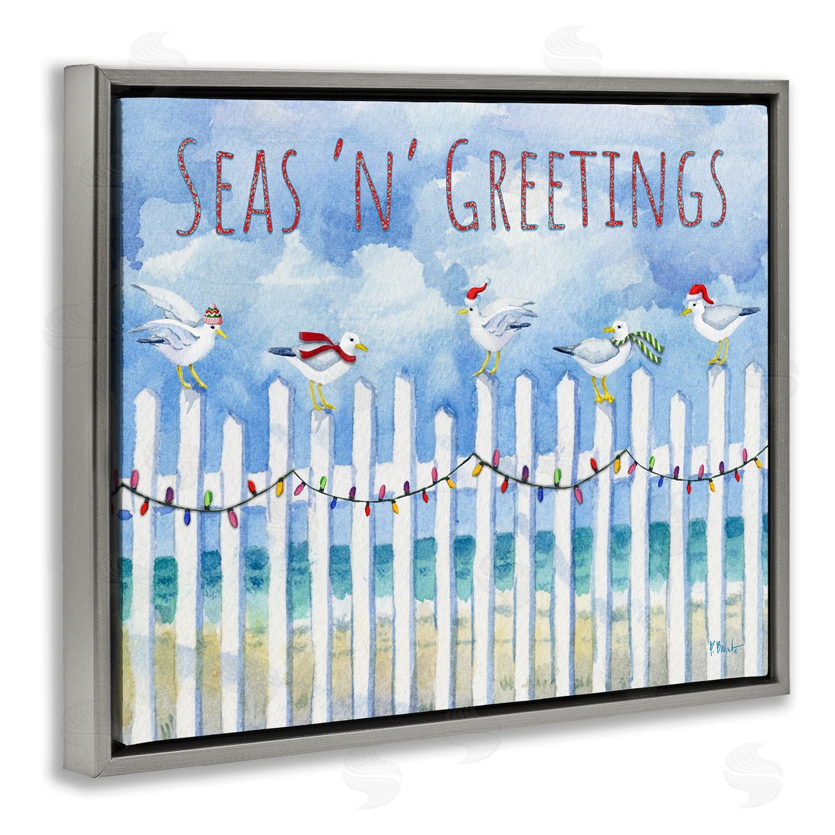 Seas 'n' Greetings Seagulls Grey Floating Frame Canvas Wall Art, Home Decor by Paul Brent