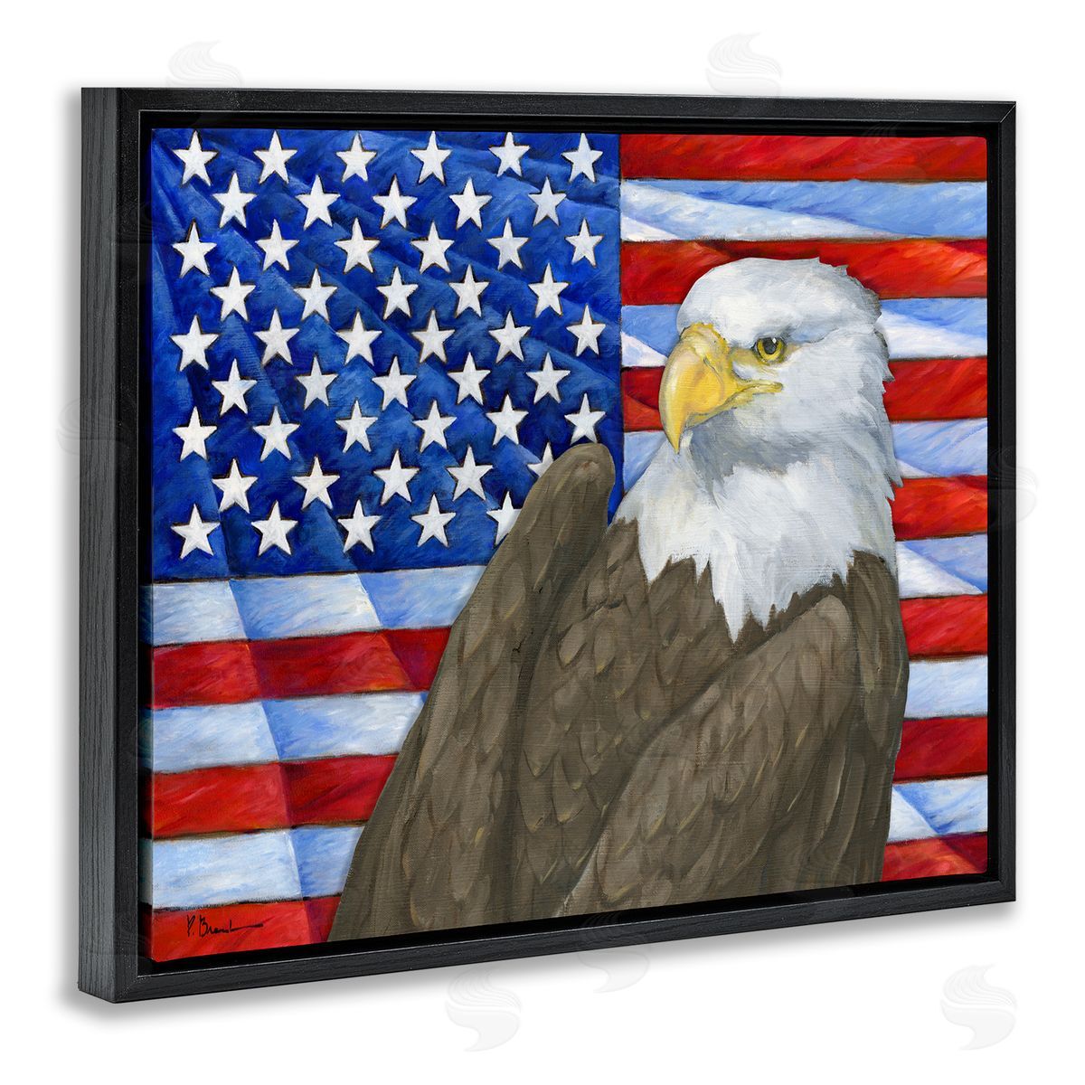 Eagle's View Flag Black Floating Frame Canvas Wall Art, Home Decor by Paul Brent