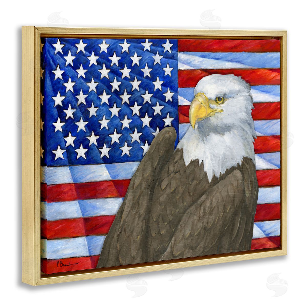 Eagle's View Flag Gold Floating Frame Canvas Wall Art, Home Decor by Paul Brent