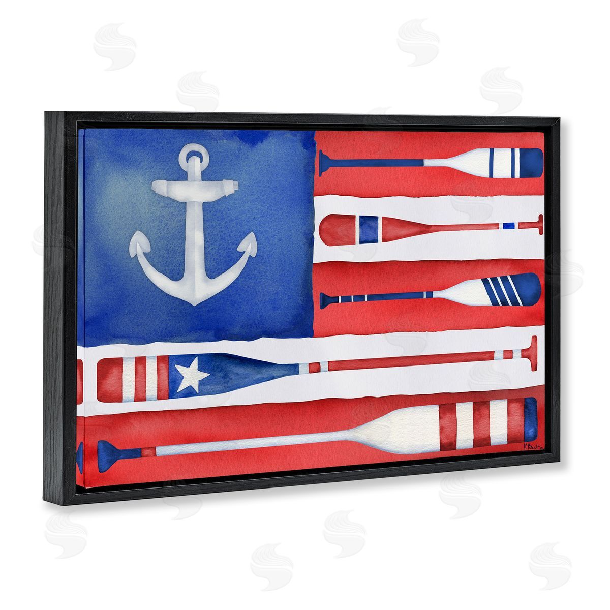 Patriotic Oar Flag Black Floating Frame Canvas Wall Art, Home Decor by Paul Brent