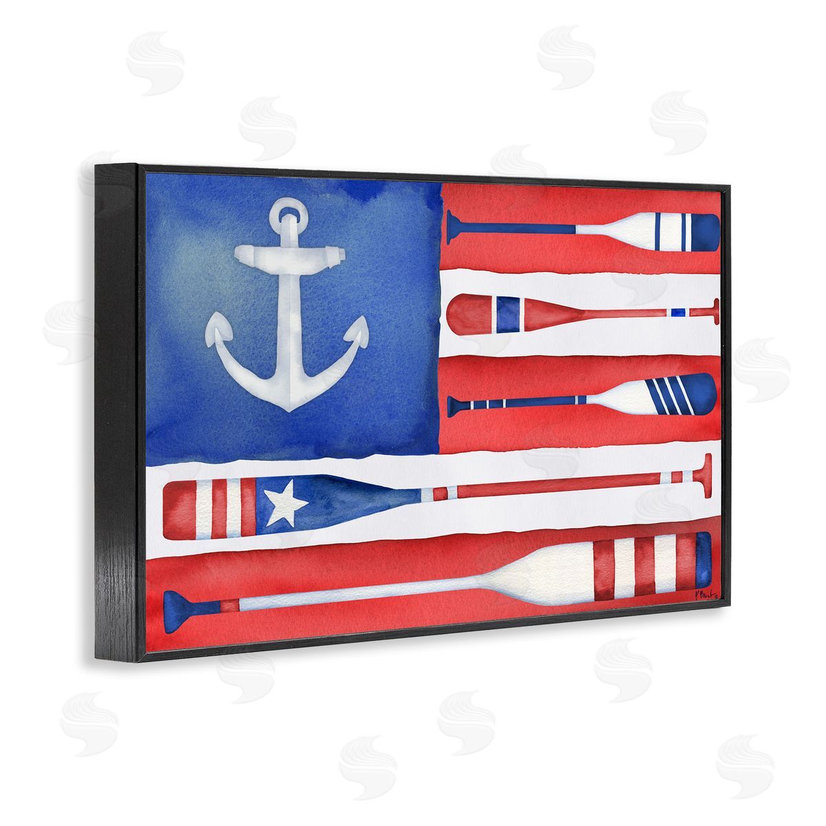 Patriotic Oar Flag Black Frame Print Wall Art, Home Decor by Paul Brent