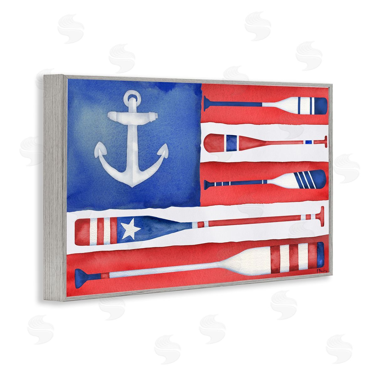 Patriotic Oar Flag Grey Frame Print Wall Art, Home Decor by Paul Brent