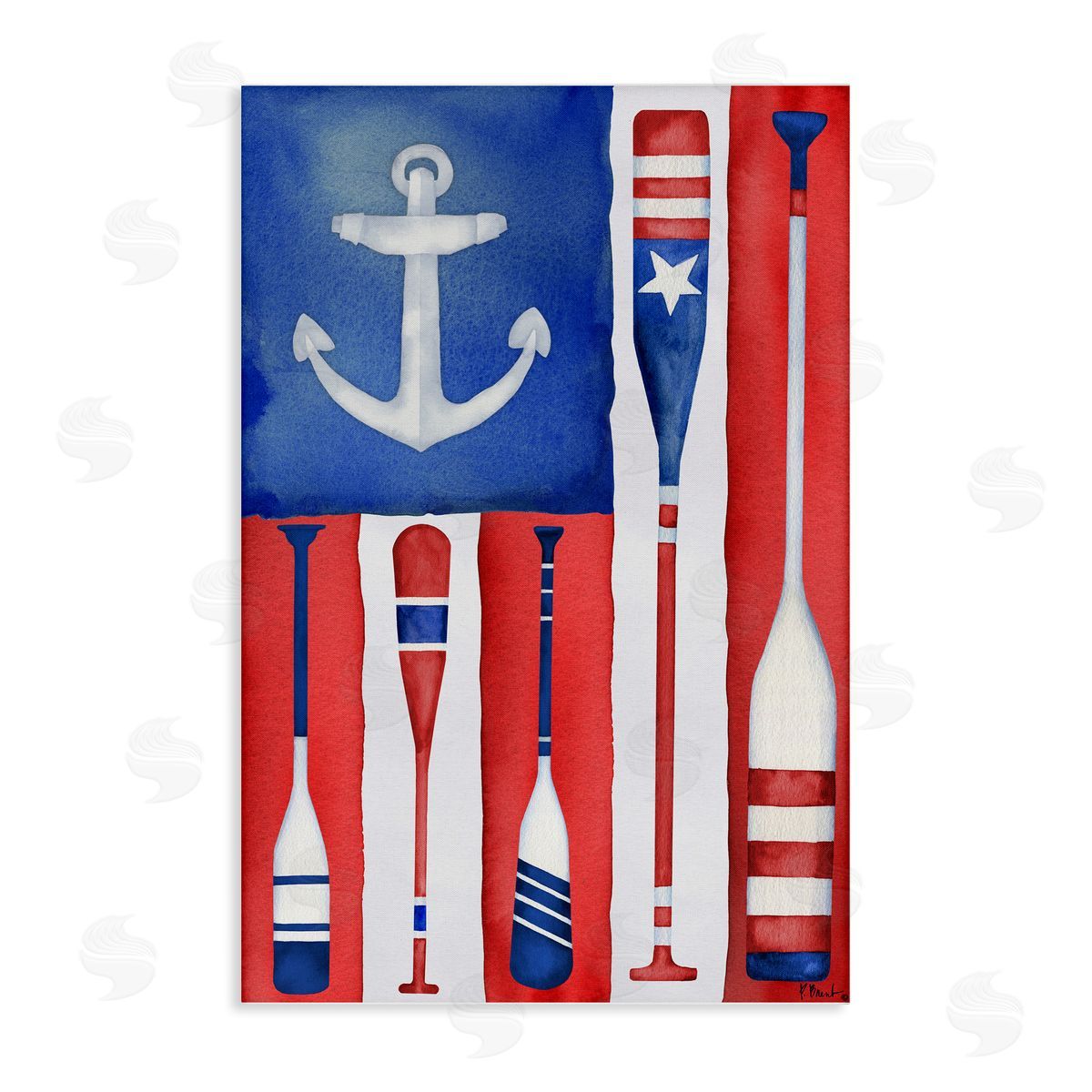 Americana Oar Flag Canvas Wall Art, Home Decor by Paul Brent