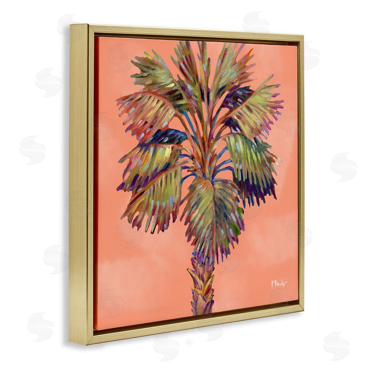 Bondi Beach Palm Gold Floating Frame Canvas Wall Art, Home Decor by Paul Brent