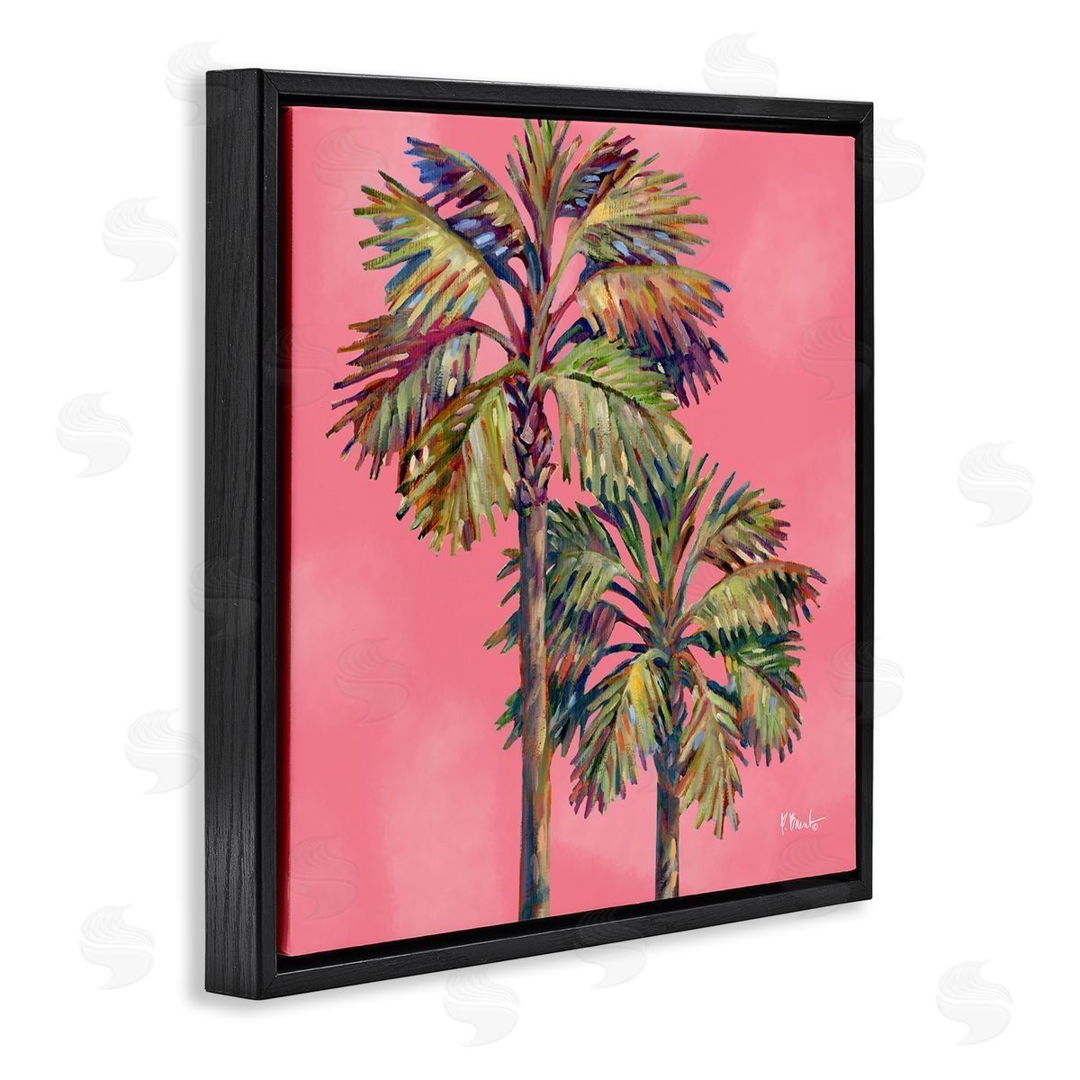 Bondi Palms on Pink Black Floating Frame Canvas Wall Art, Home Decor by Paul Brent