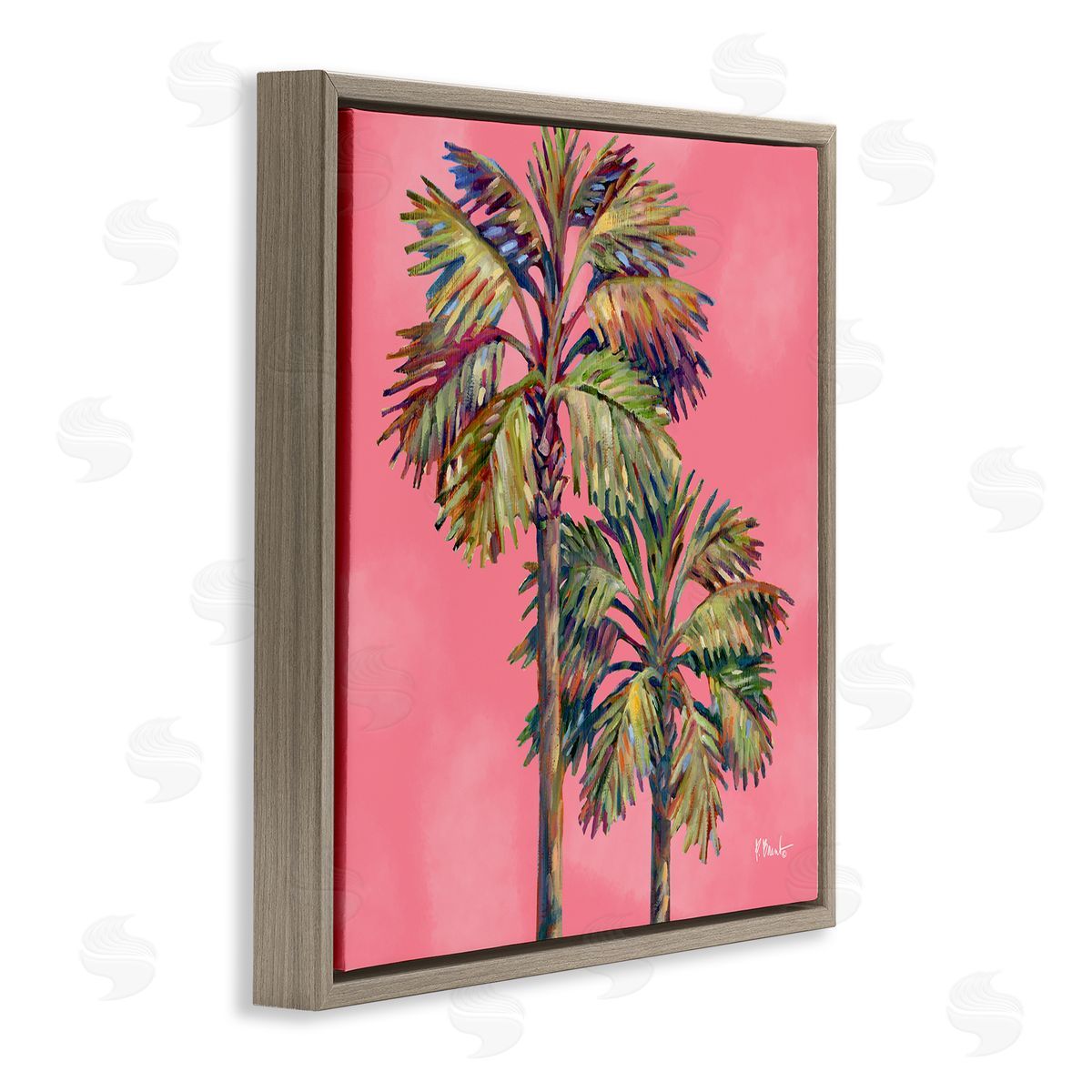 Bondi Palms on Pink Brown Floating Frame Canvas Wall Art, Home Decor by Paul Brent