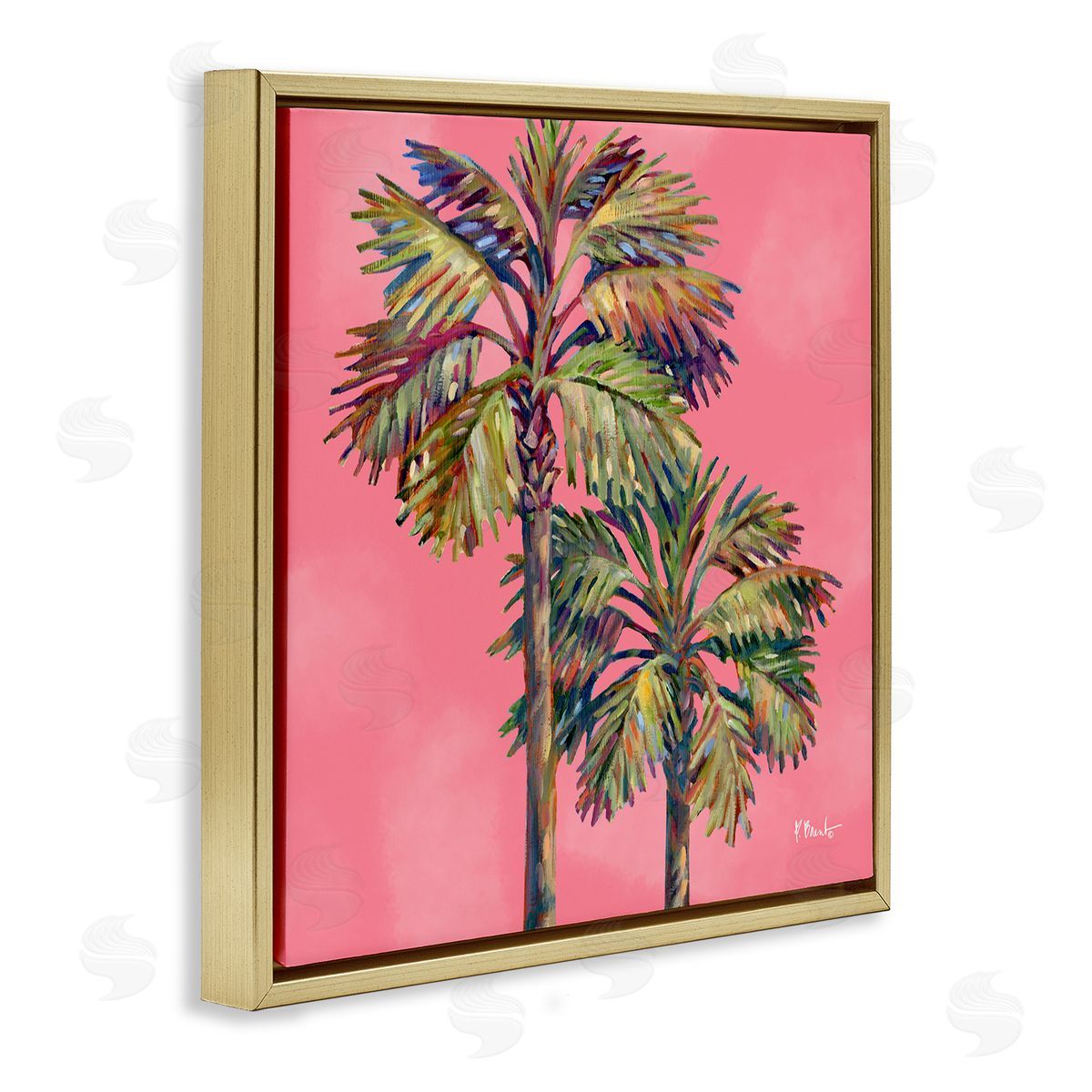 Bondi Palms on Pink Gold Floating Frame Canvas Wall Art, Home Decor by Paul Brent