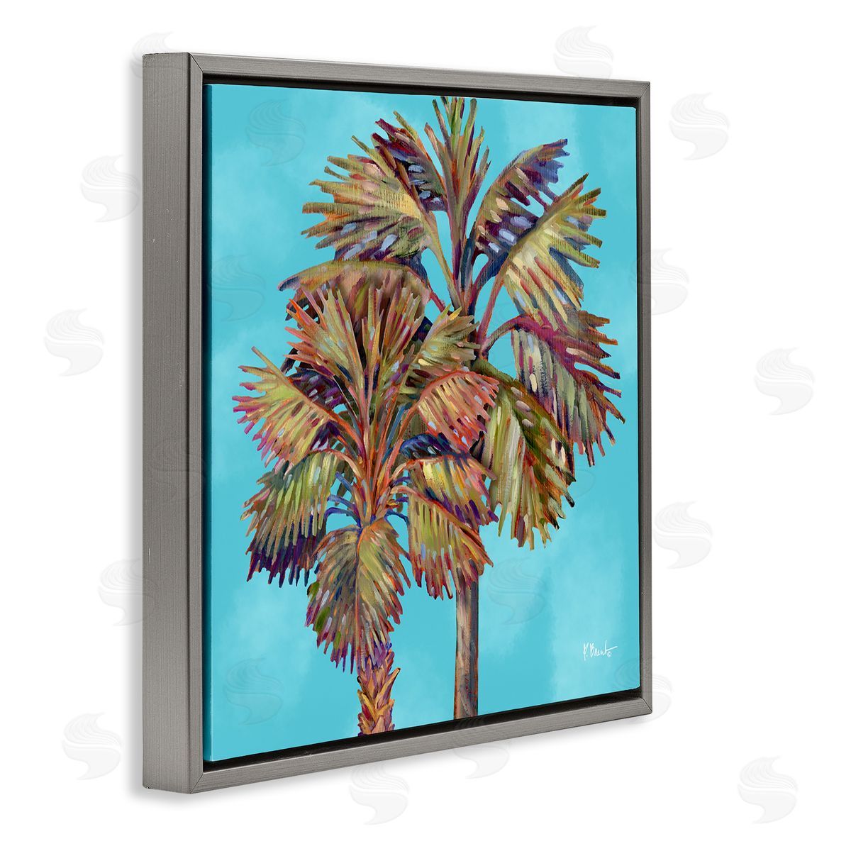 Bondi Palms on Blue Grey Floating Frame Canvas Wall Art, Home Decor by Paul Brent