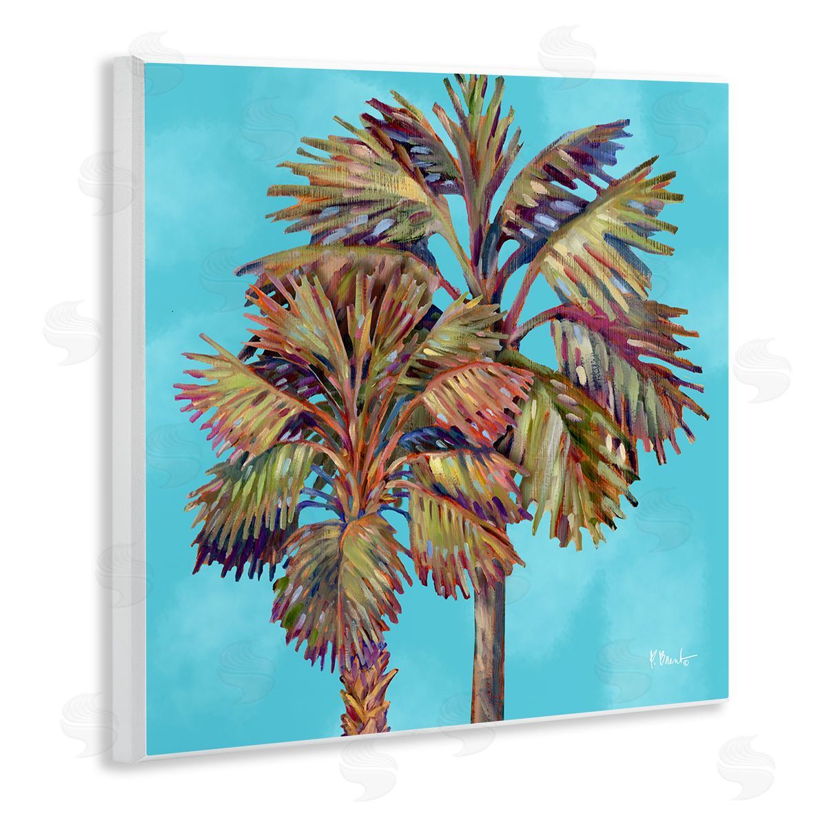Bondi Palms on Blue Wood Plaque Wall Art, Home Decor by Paul Brent