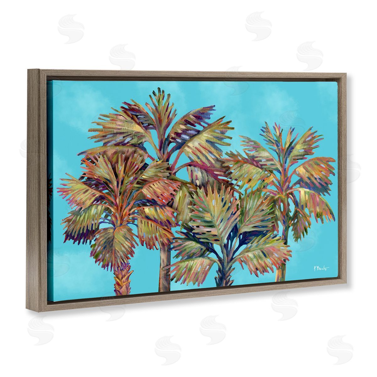 Bondi Beach Palms Brown Floating Frame Canvas Wall Art, Home Decor by Paul Brent