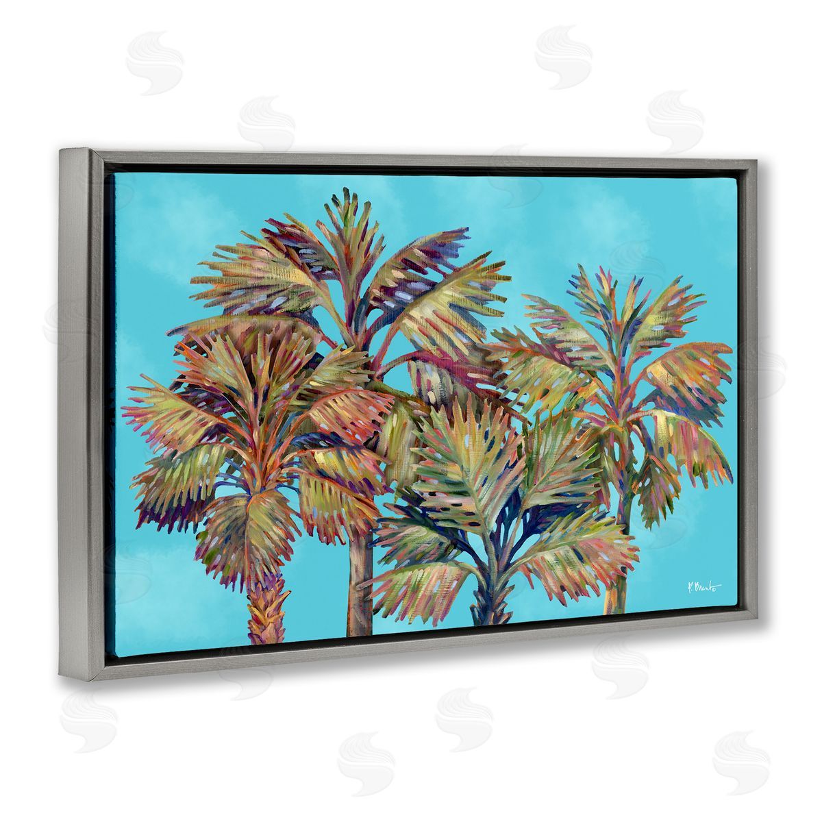 Bondi Beach Palms Grey Floating Frame Canvas Wall Art, Home Decor by Paul Brent