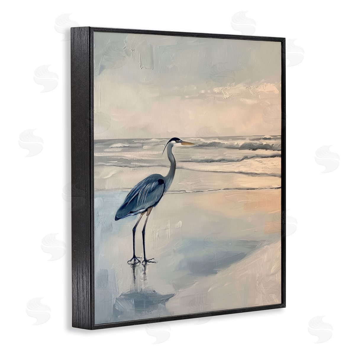 Heron on Classic Coast Black Frame Print Wall Art, Home Decor by Petal Prints Design