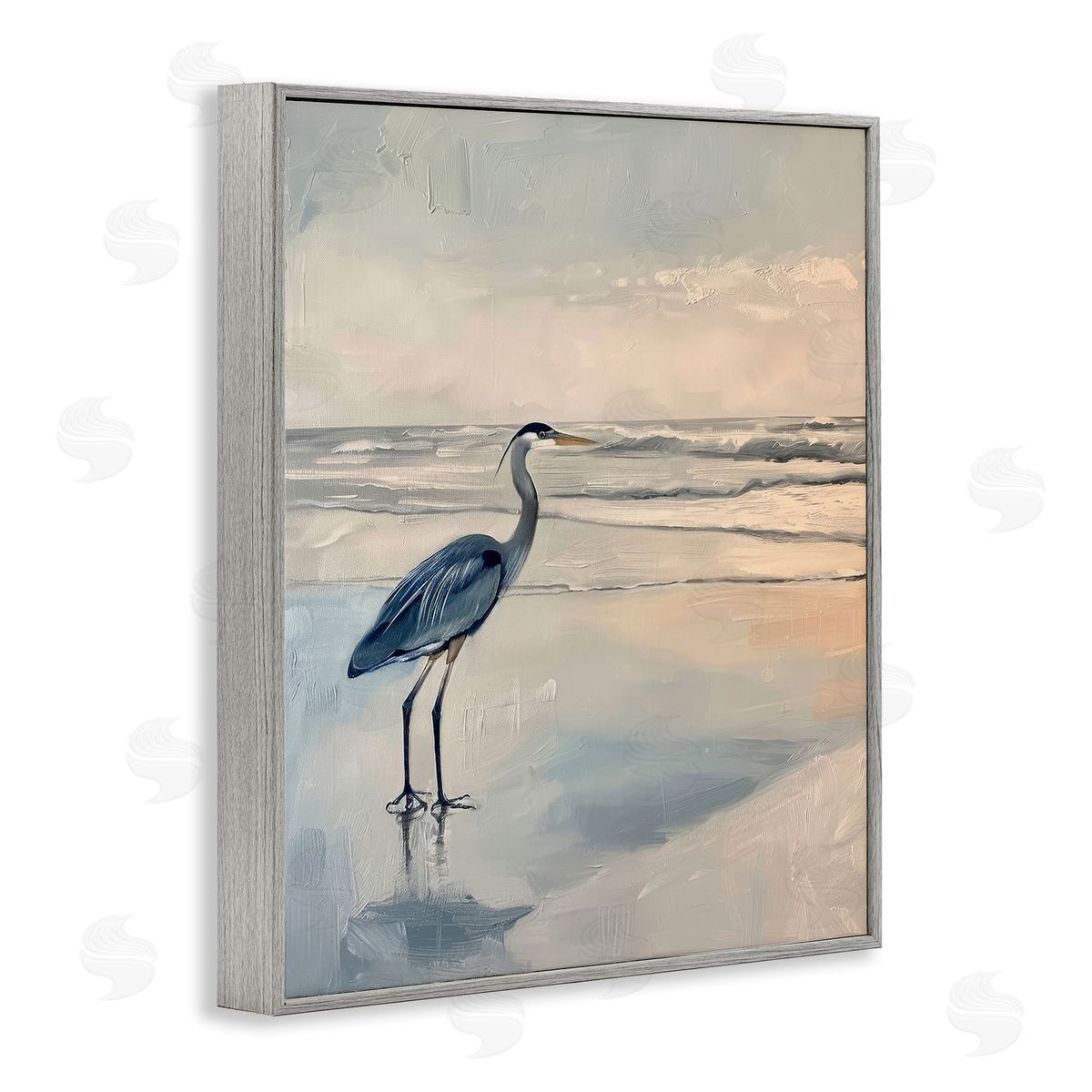 Heron on Classic Coast Grey Frame Print Wall Art, Home Decor by Petal Prints Design