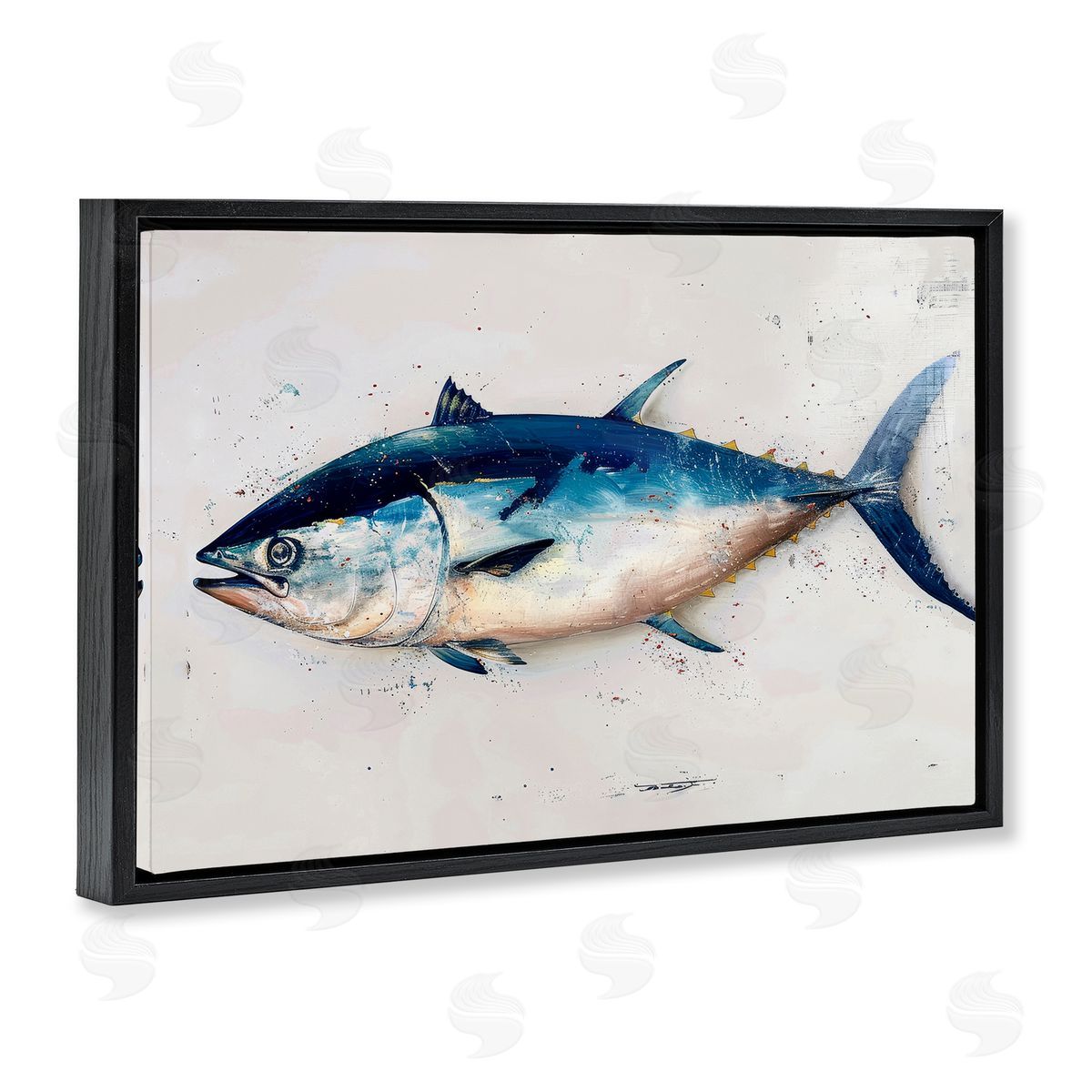Tuna Fish Sea Life Black Floating Frame Canvas Wall Art, Home Decor by Petal Prints Design
