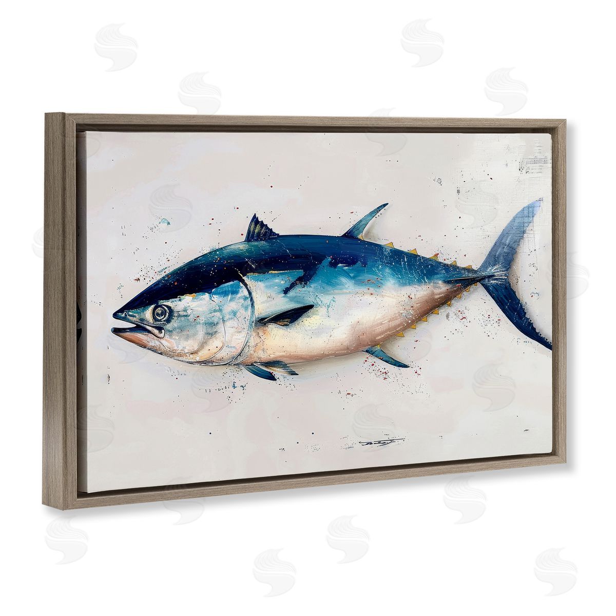 Tuna Fish Sea Life Brown Floating Frame Canvas Wall Art, Home Decor by Petal Prints Design