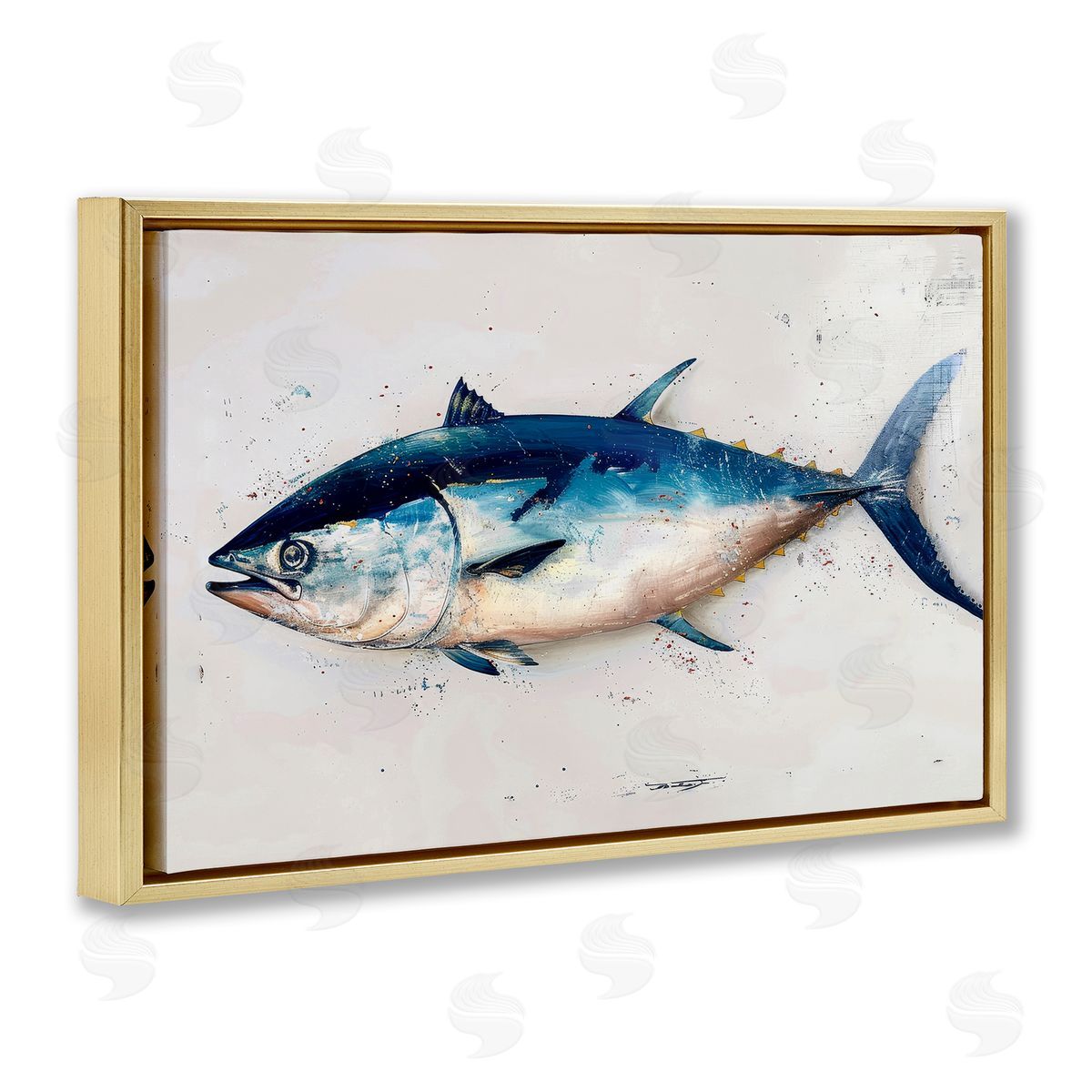 Tuna Fish Sea Life Gold Floating Frame Canvas Wall Art, Home Decor by Petal Prints Design