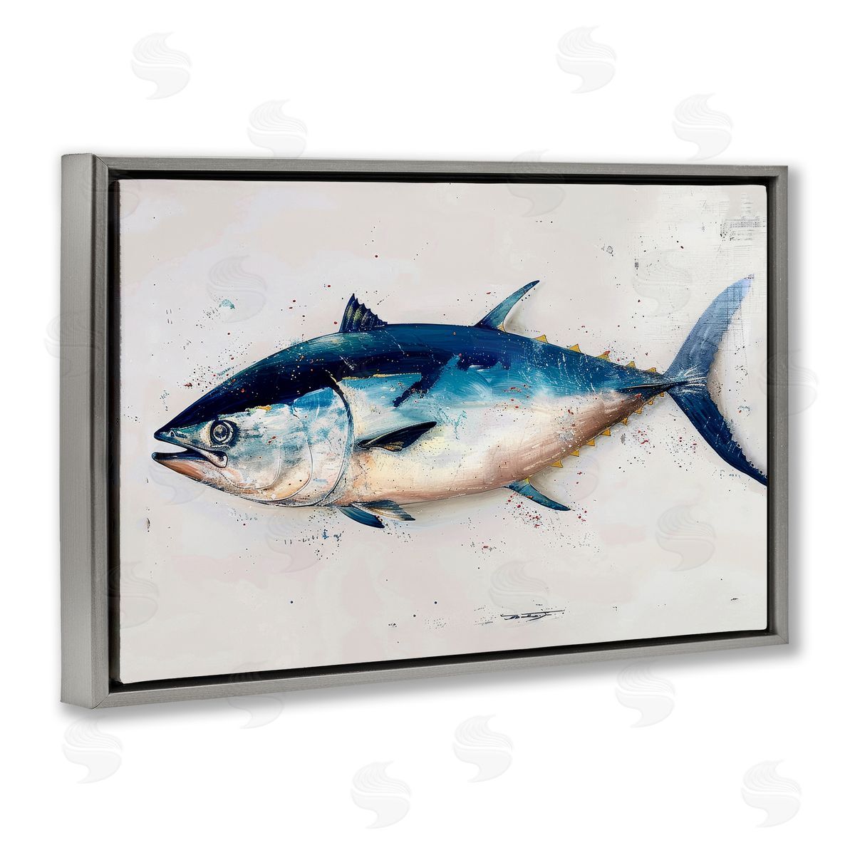 Tuna Fish Sea Life Grey Floating Frame Canvas Wall Art, Home Decor by Petal Prints Design