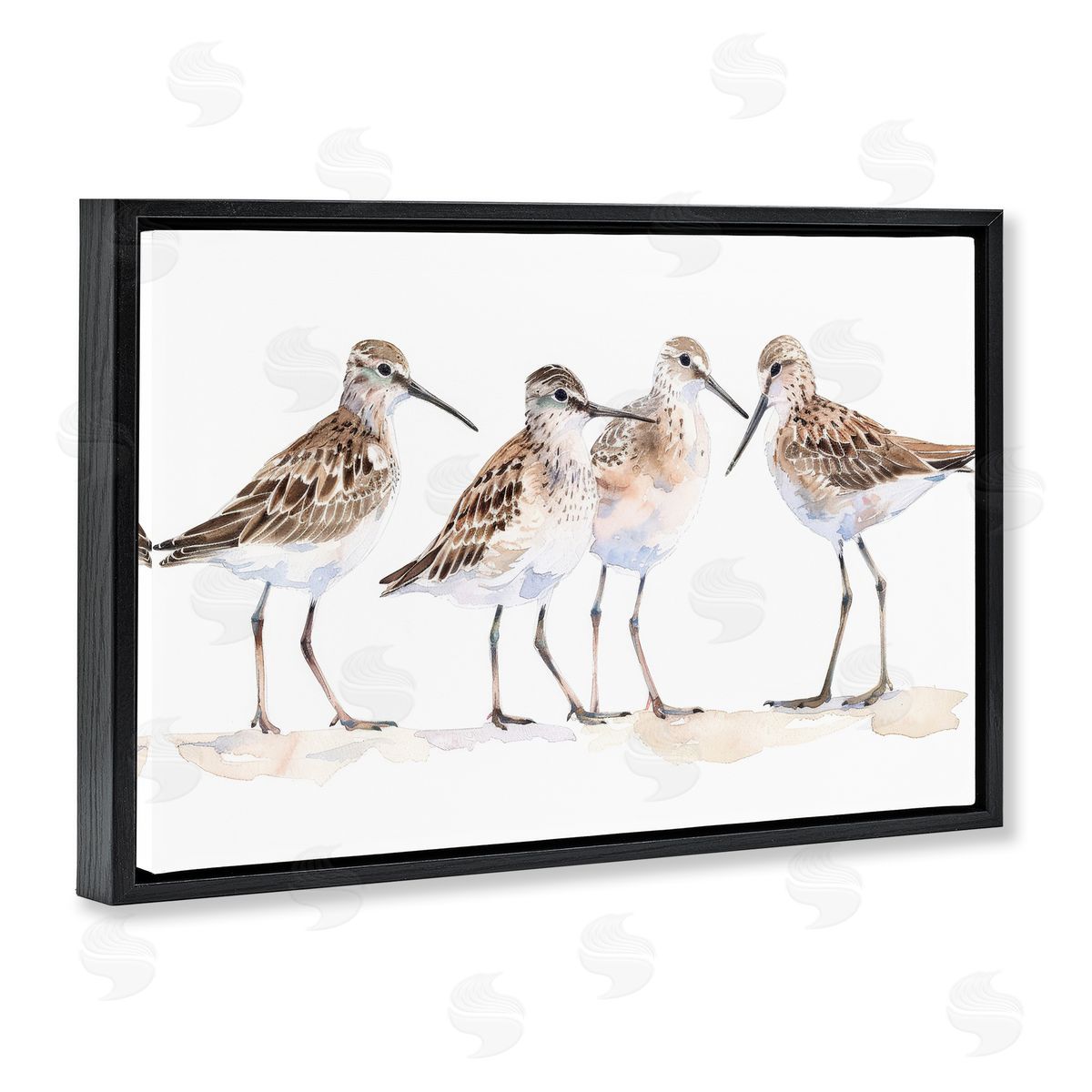 Sand Pipers Gathered Black Floating Frame Canvas Wall Art, Home Decor by Petal Prints Design