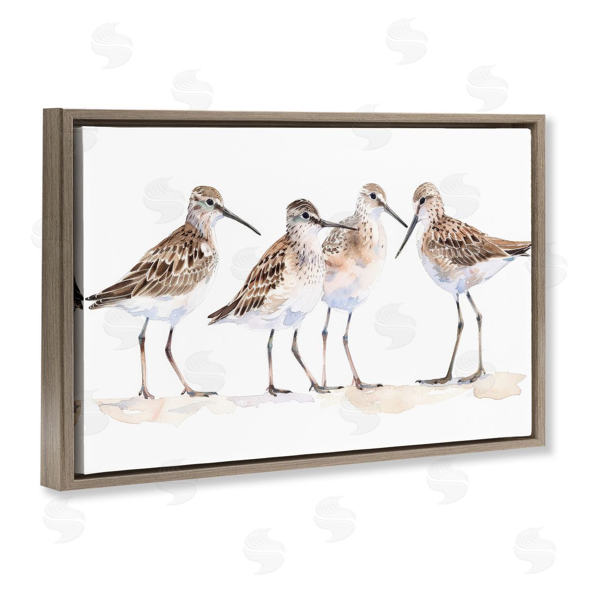 Sand Pipers Gathered Brown Floating Frame Canvas Wall Art, Home Decor by Petal Prints Design