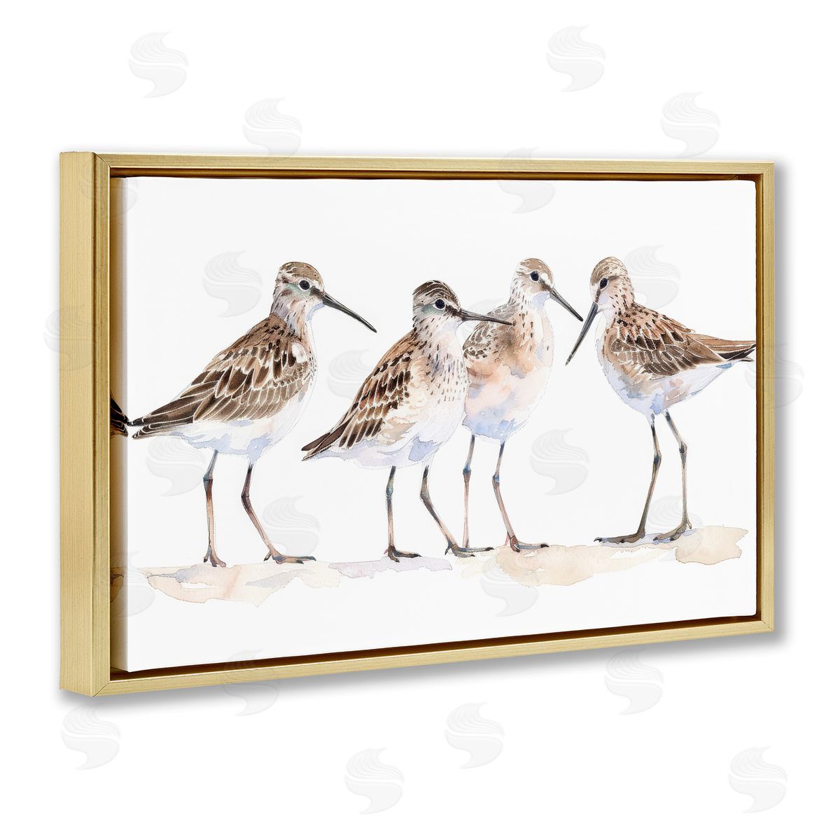 Sand Pipers Gathered Gold Floating Frame Canvas Wall Art, Home Decor by Petal Prints Design
