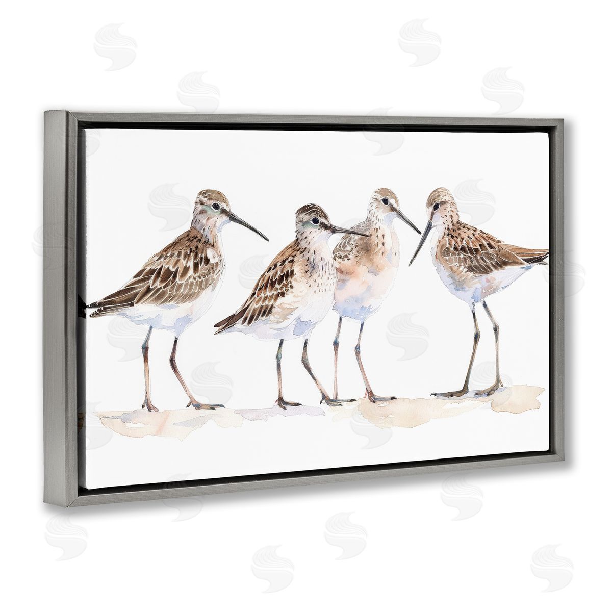 Sand Pipers Gathered Grey Floating Frame Canvas Wall Art, Home Decor by Petal Prints Design