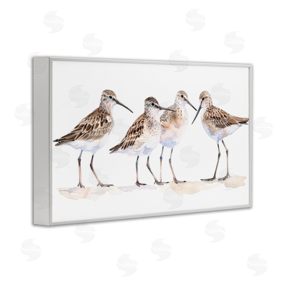 Sand Pipers Gathered White Frame Print Wall Art, Home Decor by Petal Prints Design