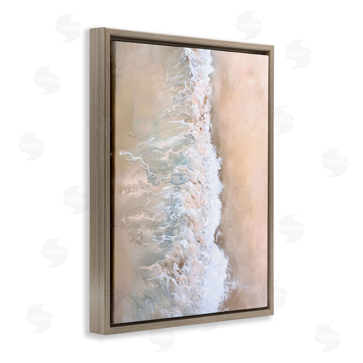 Neutral Coast Wave Crash Brown Floating Frame Canvas Wall Art, Home Decor by Petal Prints Design