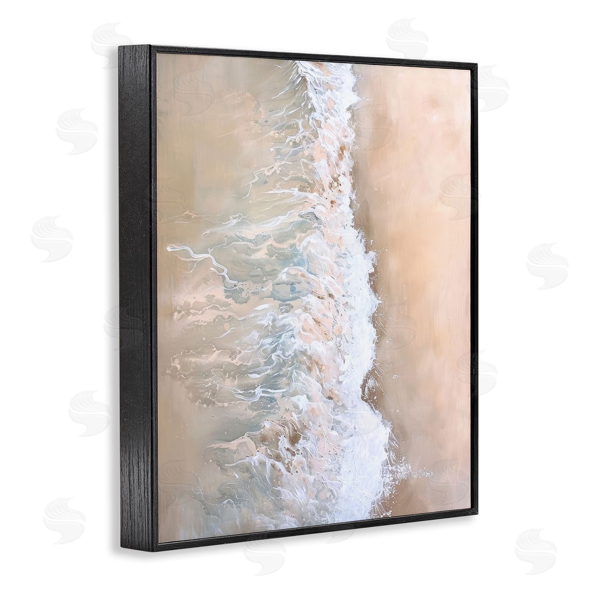 Neutral Coast Wave Crash Black Frame Print Wall Art, Home Decor by Petal Prints Design