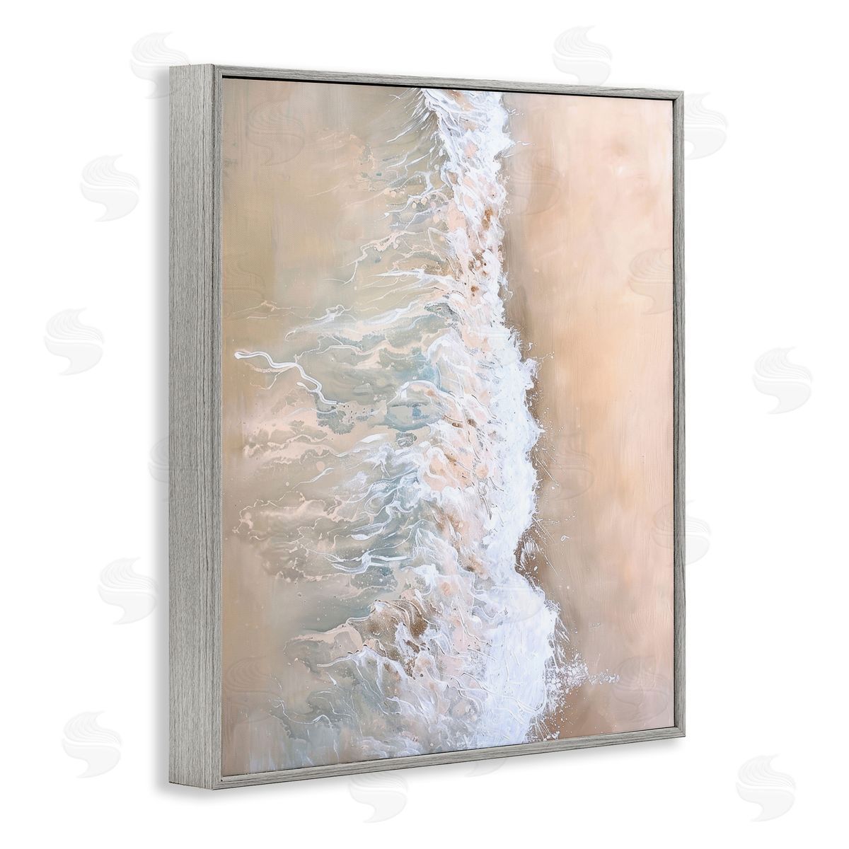 Neutral Coast Wave Crash Grey Frame Print Wall Art, Home Decor by Petal Prints Design