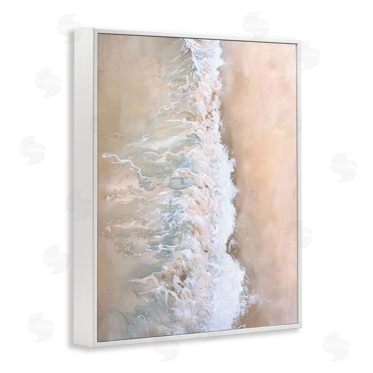 Neutral Coast Wave Crash White Frame Print Wall Art, Home Decor by Petal Prints Design
