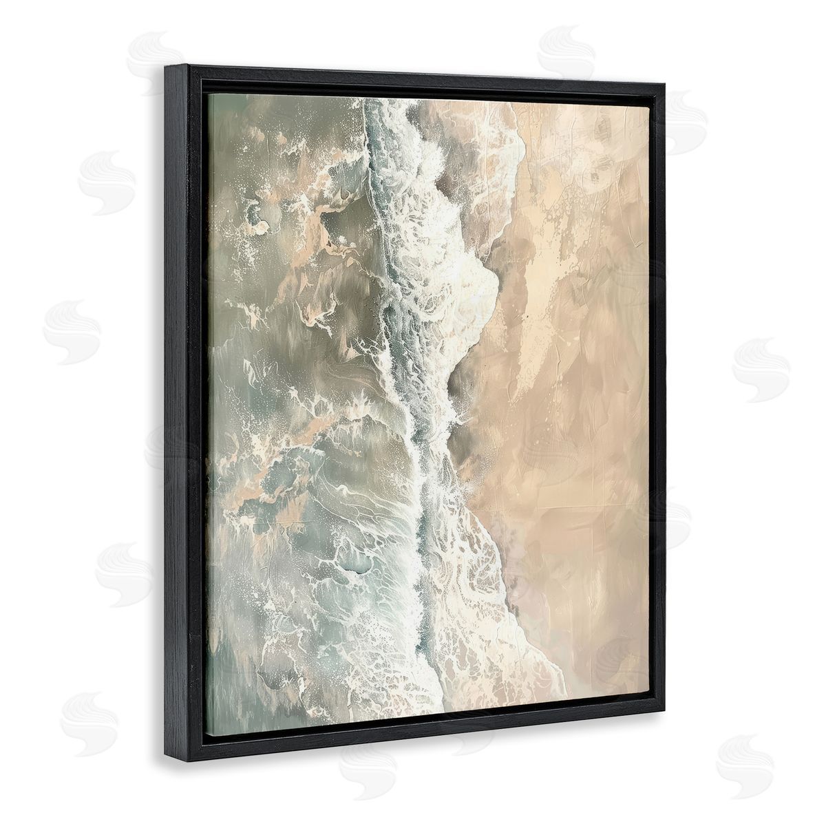 Vertical Aerial Beach Black Floating Frame Canvas Wall Art, Home Decor by Petal Prints Design