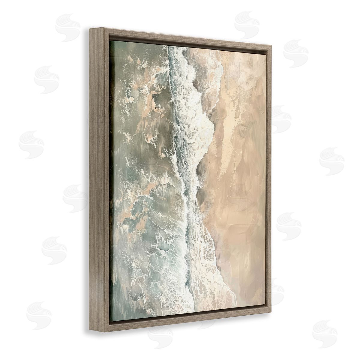 Vertical Aerial Beach Brown Floating Frame Canvas Wall Art, Home Decor by Petal Prints Design
