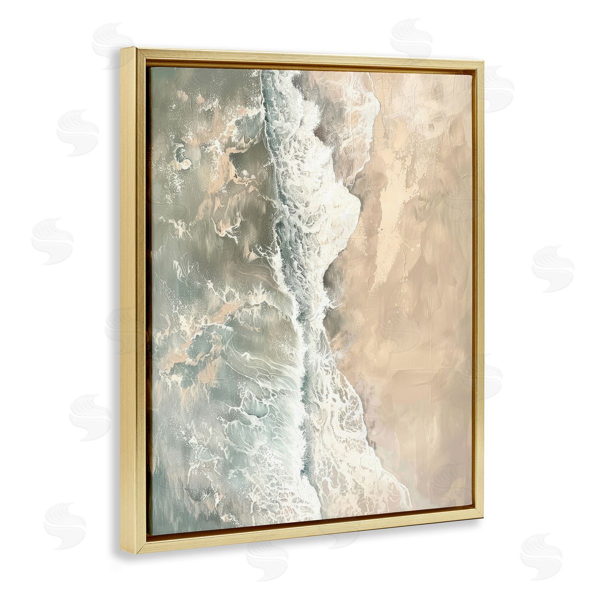 Vertical Aerial Beach Gold Floating Frame Canvas Wall Art, Home Decor by Petal Prints Design