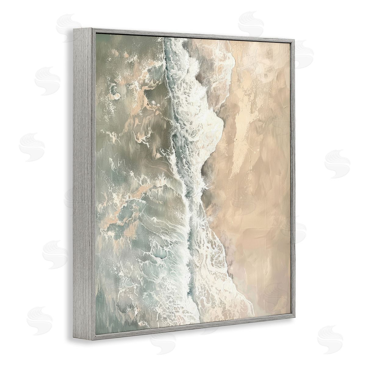 Vertical Aerial Beach Grey Frame Print Wall Art, Home Decor by Petal Prints Design