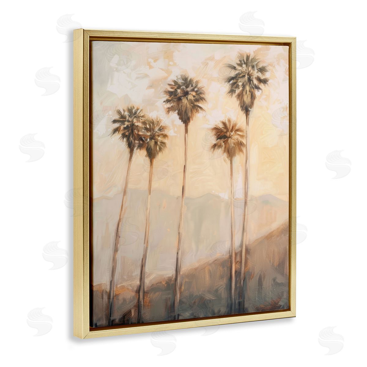 SoCal Sunny Palm Trees Gold Floating Frame Canvas Wall Art, Home Decor by Petal Prints Design