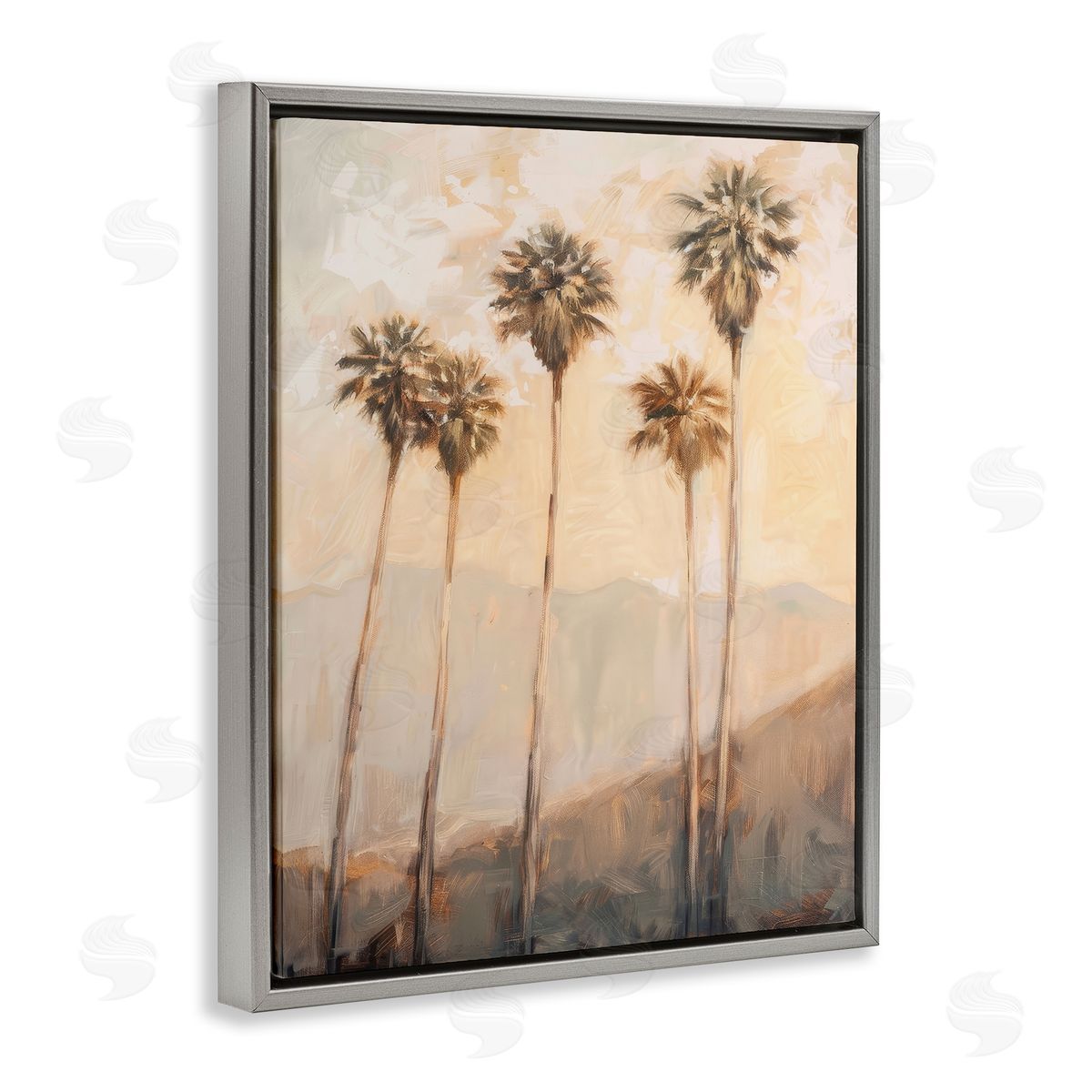 SoCal Sunny Palm Trees Grey Floating Frame Canvas Wall Art, Home Decor by Petal Prints Design