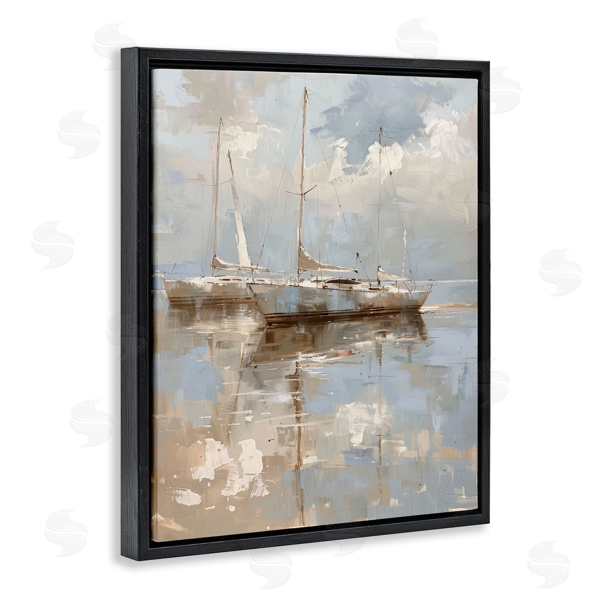 Race Day Sailboats Black Floating Frame Canvas Wall Art, Home Decor by Petal Prints Design